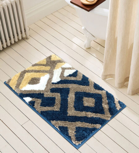 Blue Abstract Cotton 3 ft x 5 ft Machine Made Carpet