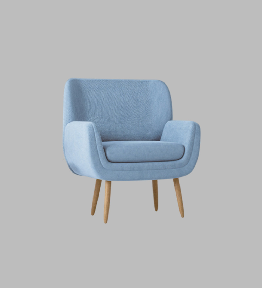 Shell Motif Luxury Sky Blue Velvet Comfy Lounge Chair