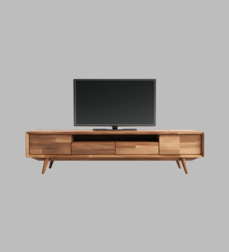 Wood Cabinet Tv Unit In Light Brown And Canyon Oak Finish