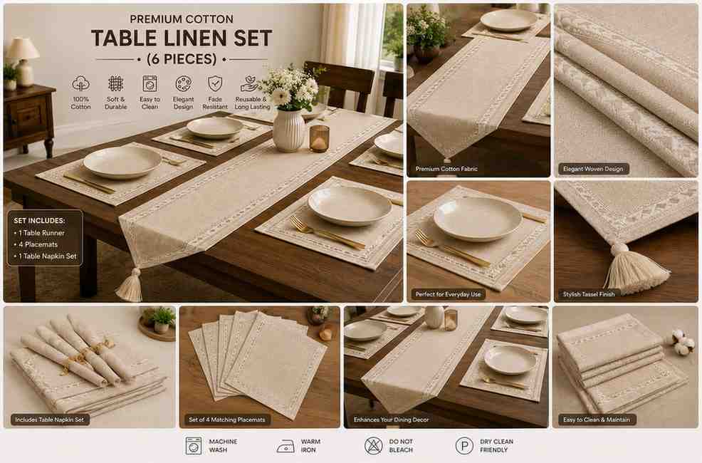 Premium Cotton Table Linen Set (6 Pieces) - Image 2